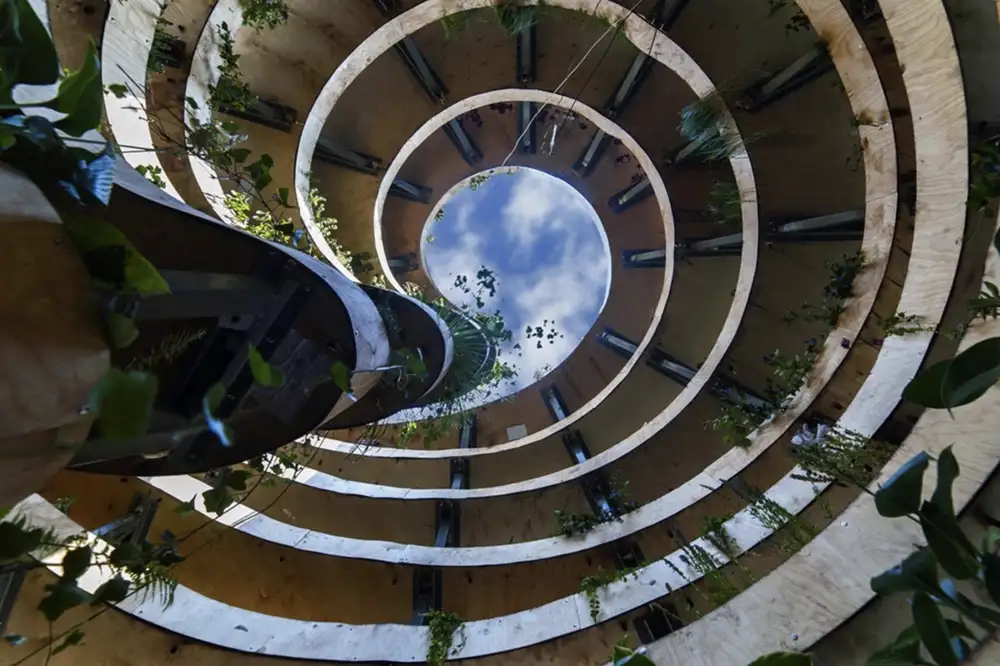 View of the sky through the concentric interior of The Infinite Green.