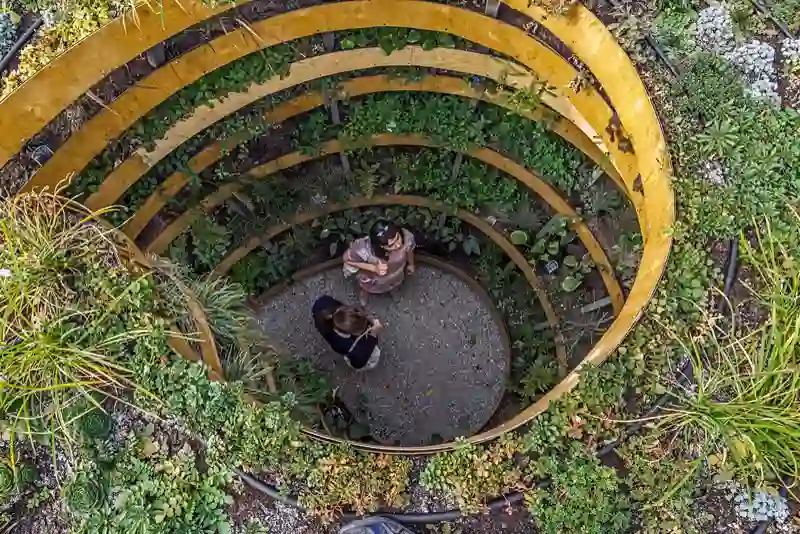 Exterior of The Infinite Green covered in plants.